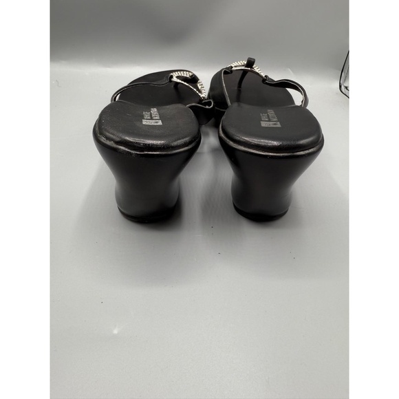 White Mountain Wedge Thong Sandals 9.5M Black Rhinestone Very Good Used‎ Glamour - Picture 5 of 8